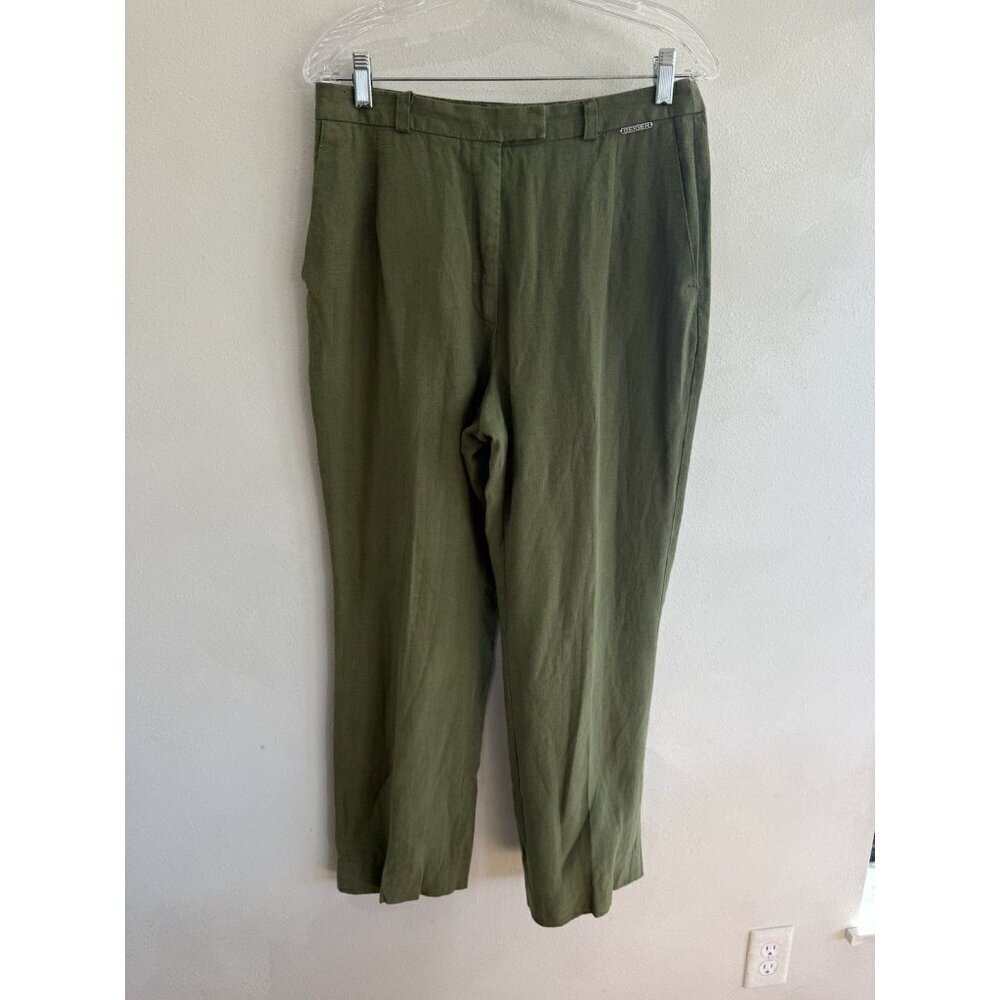 Geiger 100% Linen Straight Leg Pants Womens 40 4 Green Dress Casual Austria High
